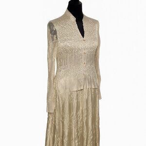 Komarov Champagne Satin & Lace Two-Piece Skirt Set – Skirt (M), Top (L)